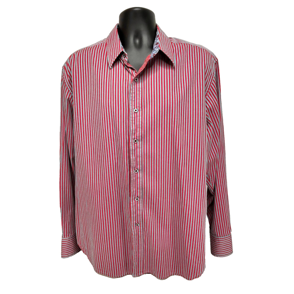 Robert Graham Dress Shirt Red Striped Button Front Beach Chair Flip Cuff Size XL